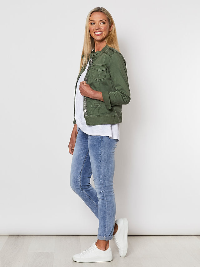 THREADZ MILITARY DENIM JACKET KHAKI Macquarie Clothing