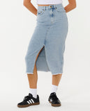 RIP CURL THE SEARCH DENIM MIDI SKIRT