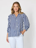 THREADZ Montecito Stripe Print Top - Navy White