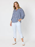 THREADZ Montecito Stripe Print Top - Navy White