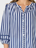 THREADZ Montecito Stripe Print Top - Navy White