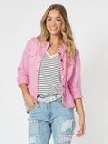 THREADZ MAGGIE DENIM JACKET FLAMINGO