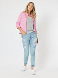 THREADZ MAGGIE DENIM JACKET FLAMINGO