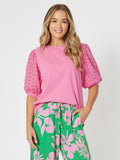 THREADZ KYLA LACE SLEEVE TOP HOT PINK