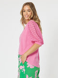 THREADZ KYLA LACE SLEEVE TOP HOT PINK