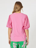 THREADZ KYLA LACE SLEEVE TOP HOT PINK