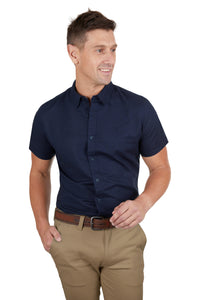 THOMAS COOK MEN’S LINEN TAILORED S/S SHIRT NAVY