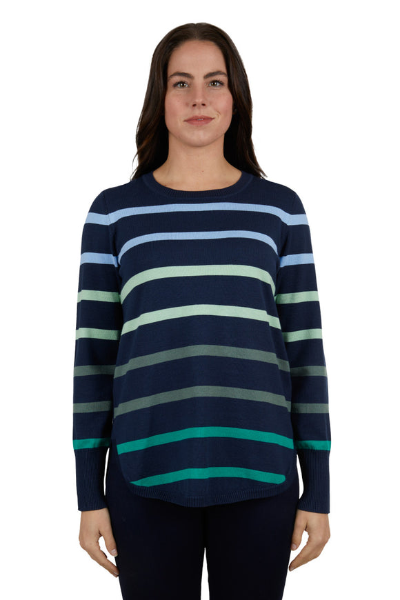 THOMAS COOK INDIGO VISCOSE STRIPE KNIT JUMPER NAVY/GREEN