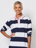 THREADZ RUGBY STRIPE POLO DRESS NAVY