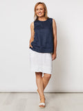 GORDON SMITH SIDE BUTTON LINEN SINGLET NAVY