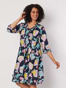 GORDON SMITH PRINT TUCK FRONT DRESS