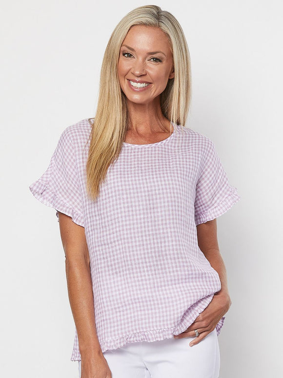 GORDON SMITH CHECKED FRILL TOP LILAC