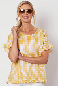 GORDON SMITH CHECKED FRILL TOP YELLOW