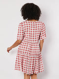 THREADZ CHECK TIERED DRESS PINK