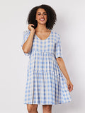 THREADZ CHECK TIERED DRESS BLUE