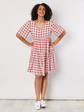 THREADZ CHECK TIERED DRESS PINK