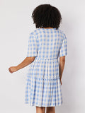 THREADZ CHECK TIERED DRESS BLUE